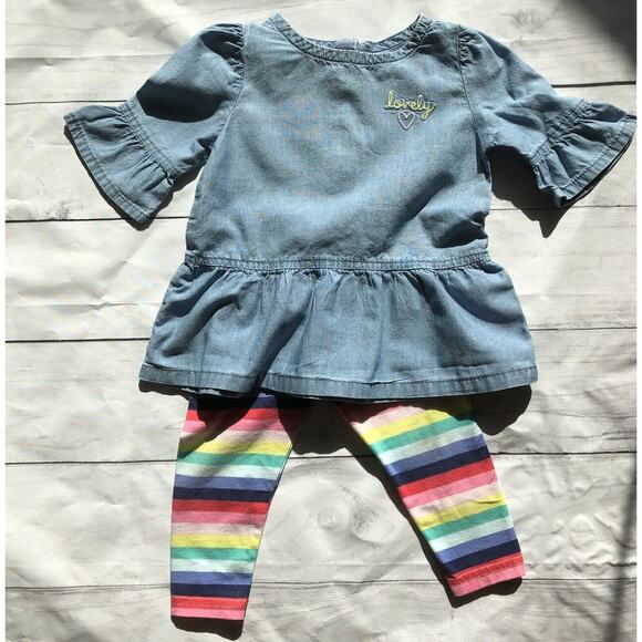 Carter’s 2pc Chambray Peplum Shirt & Striped Pants, 6 Months - Picture 1 of 6